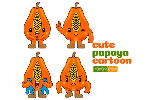 Cute Papaya Mascot Vector Pack 03 – A Versatile Illustration for Creative Projects