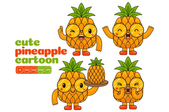 Cute Pineapple Mascot Vector Pack 02 for Illustrations and Graphics