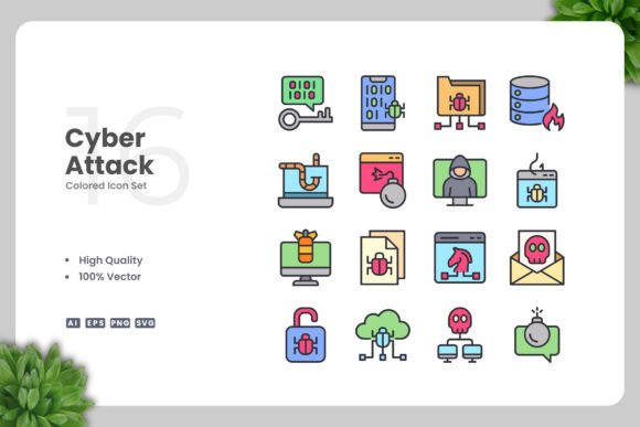 Cyber Attack Color Icons Graphics for Crafting