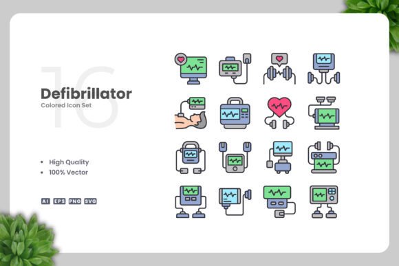 Defibrillator Colored Icons for Modern Graphics and Branding