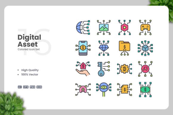 Digital Asset Colored Icons for Modern Graphics