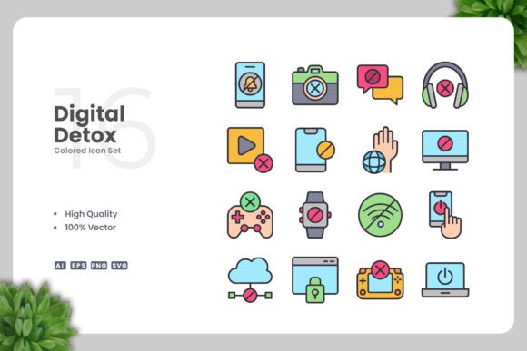 Digital Detox Colored Icons for Modern Graphics