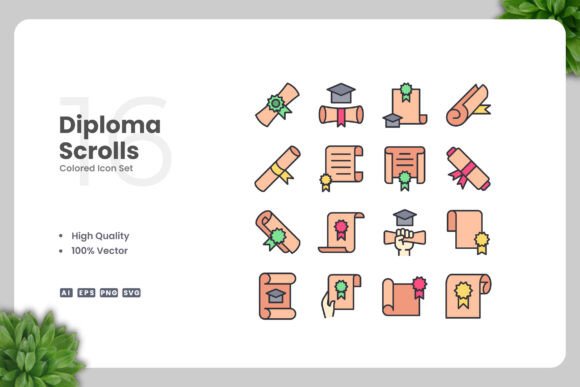 Diploma Scrolls Colored Icons for Modern Graphics and Branding