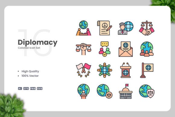 Diplomacy Colored Icons for Modern Graphics and Icons