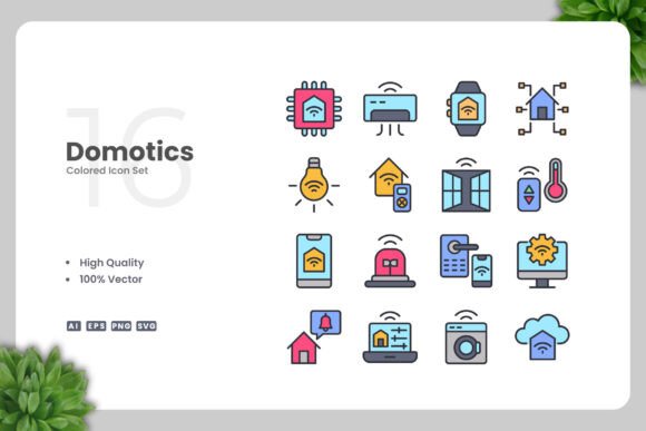 Domotics Colored Icons: A Review for Graphics and Icons Sellers