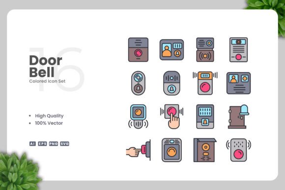 Door Bell Colored Icons: Essential Graphics for Handmade Crafts