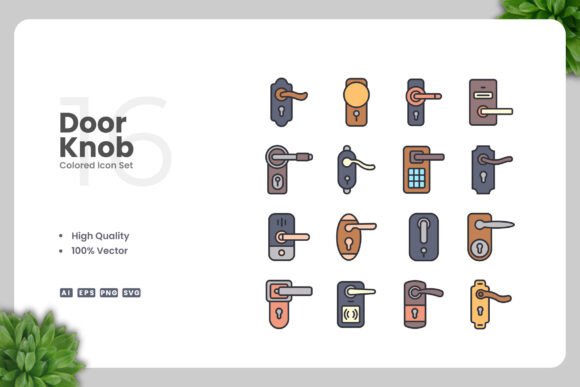 Door Knob Colored Icons Graphics for Handmade Creators