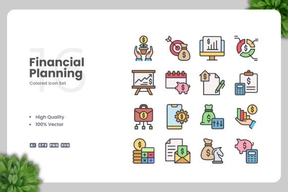 Financial Planning Color Icons for Modern Graphics