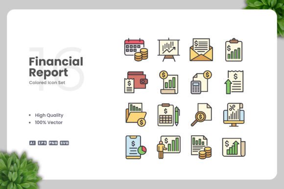 Financial Report Color Icons Graphics for Crafters