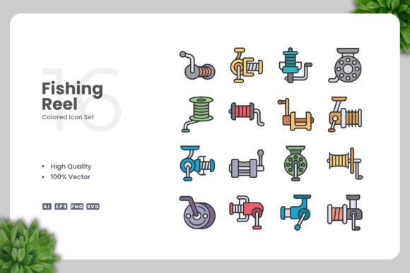 Fishing Reel Colored Icons: Premium Graphics for Modern Branding