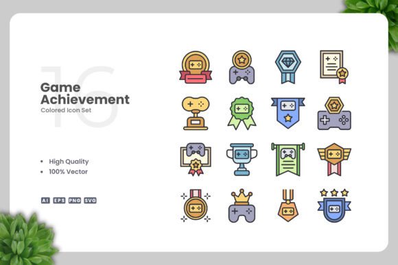 Game Achievement Colored Icons: Graphics and Icons for Local Brands