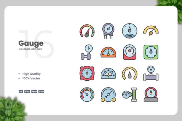 Gauge Colored Icons for Modern Graphics and Design