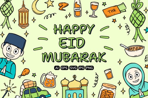 Happy Eid Mubarak Illustration Set for Branding and Marketing