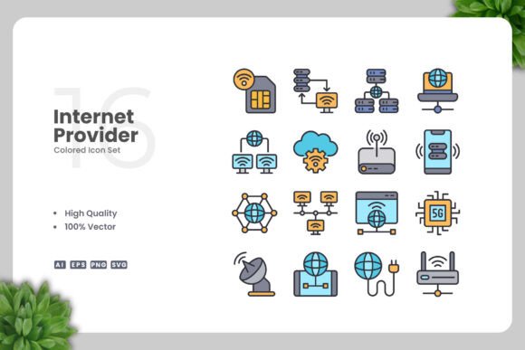 Internet Provider Colored Icons - A Versatile Graphic Asset for Digital Sellers