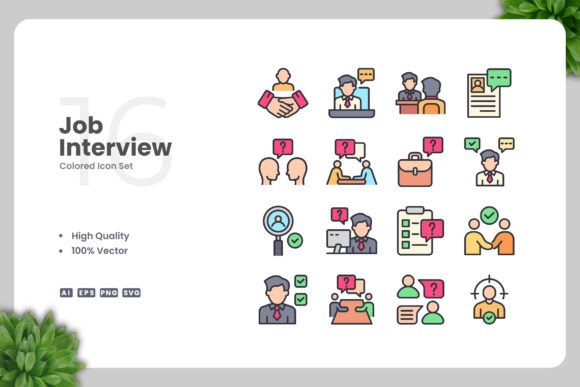 Job Interview Colored Icons: A Versatile Graphic Asset for Content Publishers