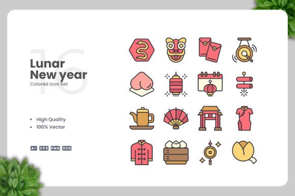 Lunar New Year Colored Icon for Local Business Graphics