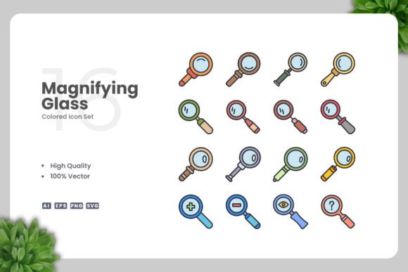 Magnifying Glass Colored Icons - Graphics for Digital and Print