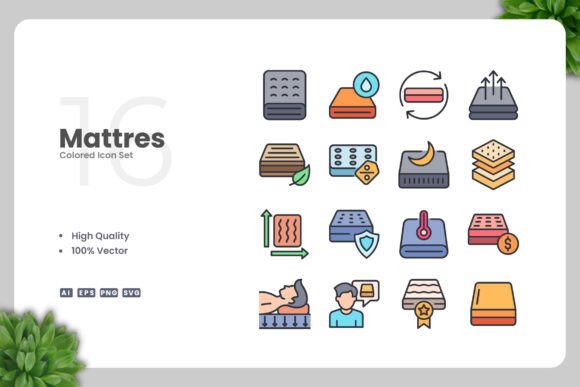 Mattress Colored Icons for Modern Graphics