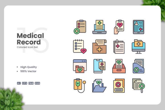 Medical Record Colored Icons for Branding and Marketing