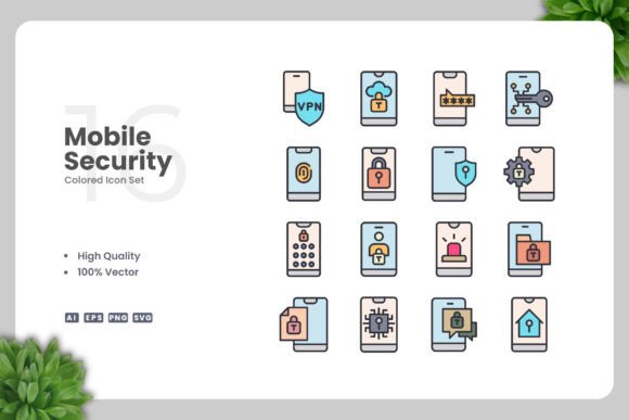 Mobile Security Colored Icons for Clean Web and Editorial Design