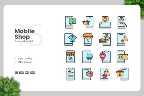 Mobile Shop Colored Icons - A Versatile Graphic Design Asset