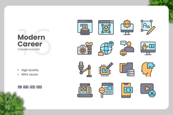 Modern Career Colored Icons for Digital Product Creation