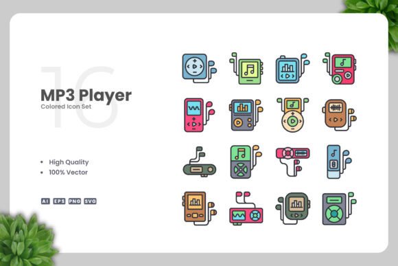 MP3 Player Colored Icons for Small Business Branding