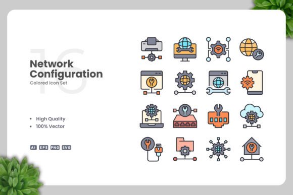 Network Configuration Colored Icons for Handmade Projects