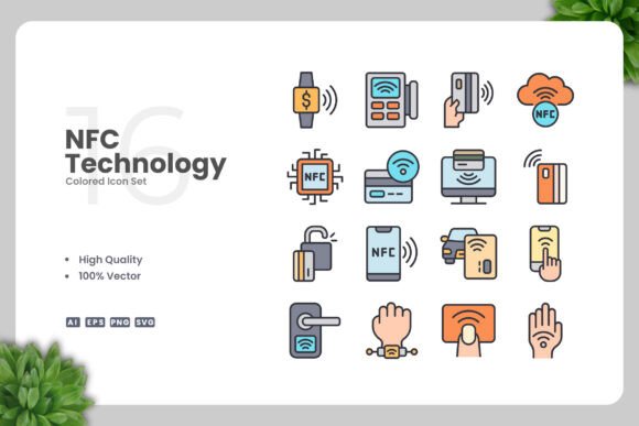 NFC Technology Colored Icons – Modern Graphics for Clean Visuals