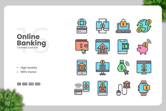 Online Banking Colored Icons: A Versatile Graphic Design Asset