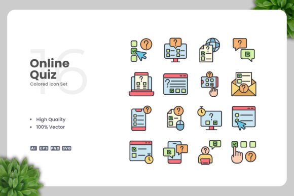 Online Quiz Colored Icons - A Versatile Graphic Design Asset
