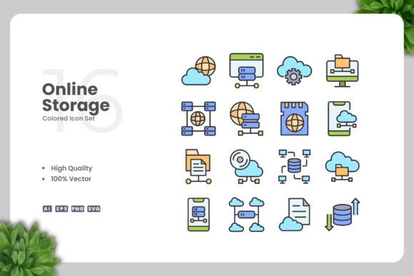 Online Storage Colored Icons for Modern Design Projects