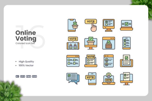 Online Voting Colored Icons for Graphic Design Projects