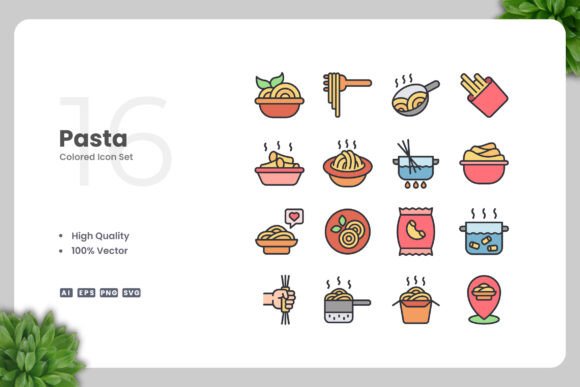 Pasta Colored Icons – A Modern Graphic Design Asset for Content Creators
