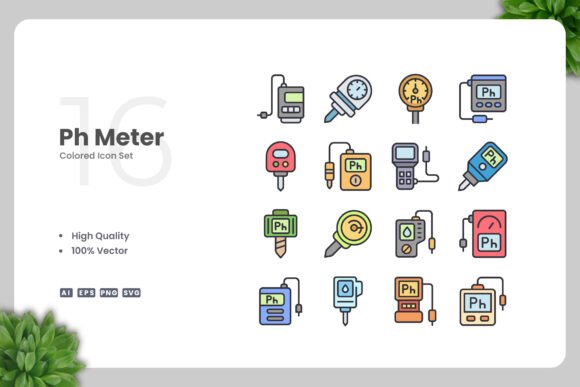 Ph Meter Colored Icons - Clean Graphics for Handmade Creations