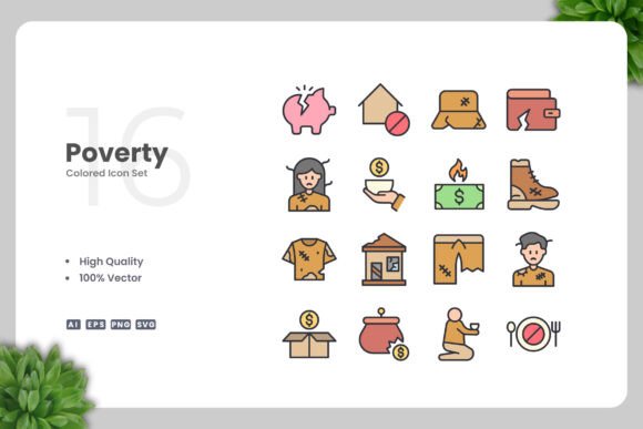 Poverty Colored Icons Graphics for Handmade Creations