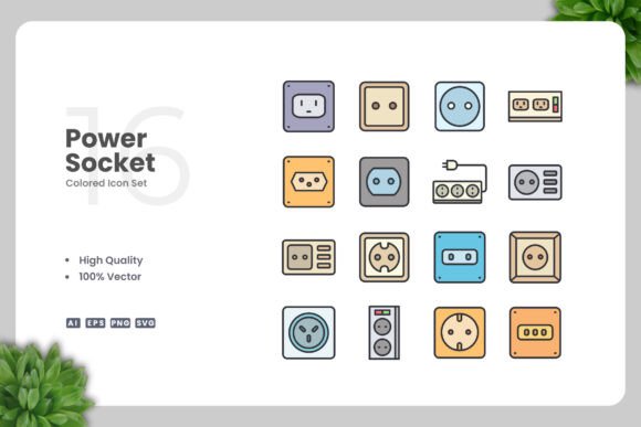 Power Socket Colored Icons - A Versatile Graphic Design Asset