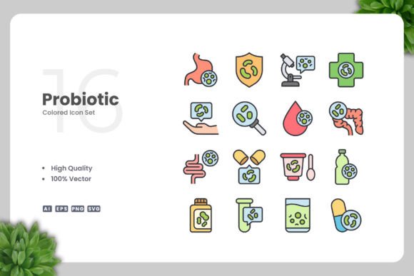 Probiotic Colored Icons for Modern Graphic Design