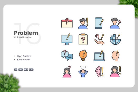 Problem Colored Icons: A Versatile Graphic Design Asset for Branding