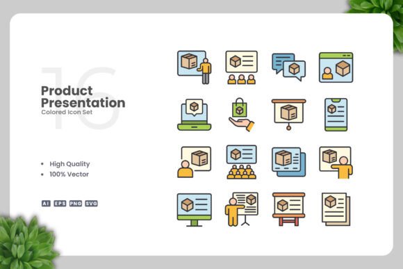 Product Presentation Colored Icons - A Versatile Graphic Design Asset